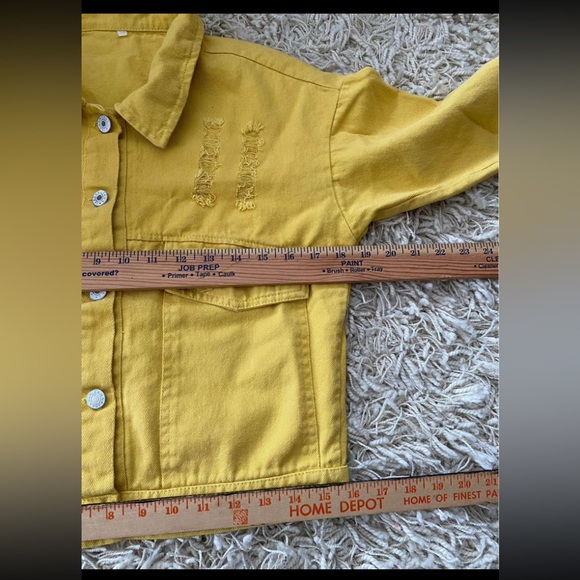 Women's Ripped Distressed Button-Up Denim Jacket Yellow Size XS - Picture 7 of 15